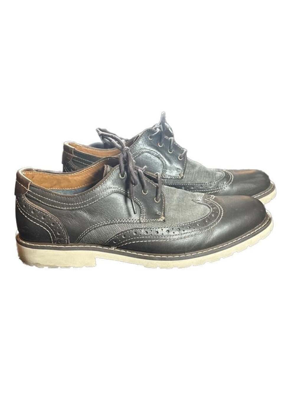 Lucky Brand Monroe Wingtip Brown Leather & Canvas Oxford Shoes, Size 10.5 M